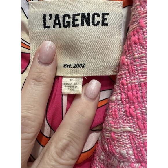 AUTH L'AGENCE Houndstooth Checked Tweed Cropped Jacket Blazer Coat 12 - Picture 6 of 9